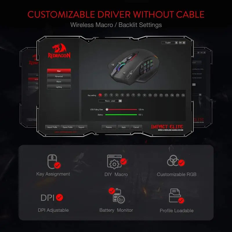Redragon M913 Impact Elite Wireless/Wired Gaming Mouse